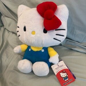 Warmies Hello Kitty Plush in Blue Overalls with Red Bow